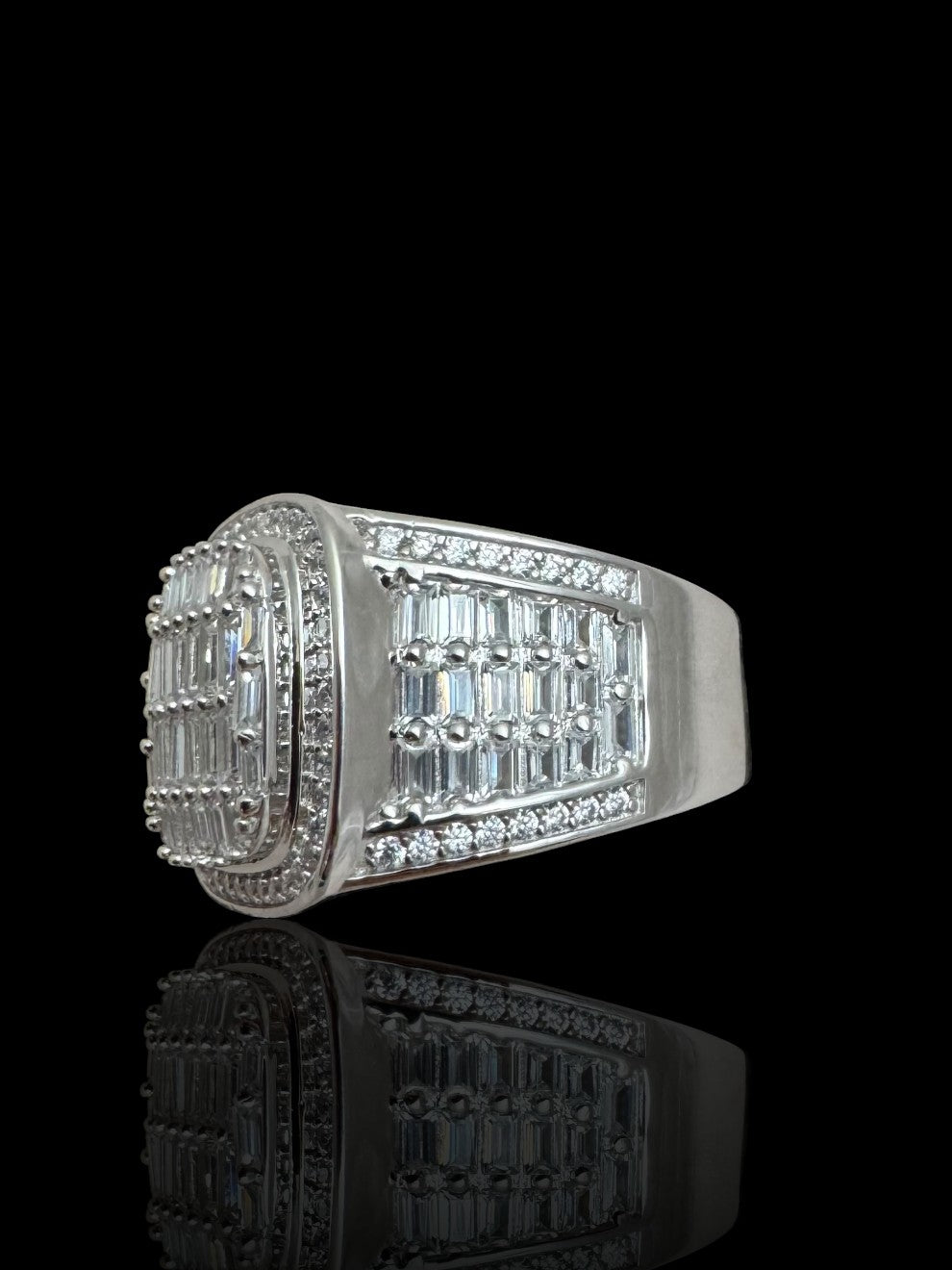 Men’s Silver Stone Set Cushion Shaped Signet Ring