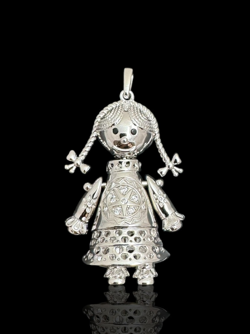 Silver-Filled Bonded Heart Rag Doll Pendant