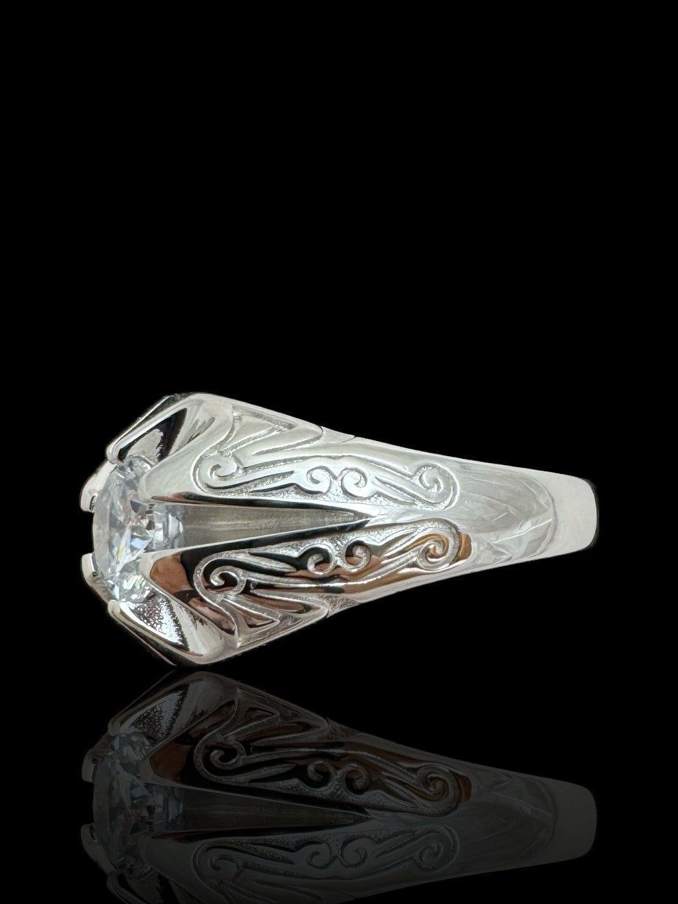 Men’s Silver Single Stone Cubic Zirconia Ring | 925 Sterling Silver Solitaire Men’s Ring