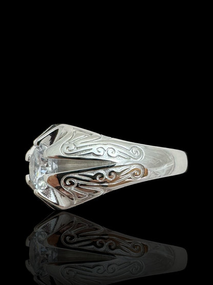 Men’s Silver Single Stone Cubic Zirconia Ring | 925 Sterling Silver Solitaire Men’s Ring