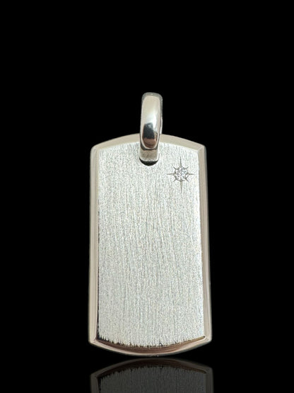 Sterling Silver Stone-Set Matte Dog Tag Pendant – Free Personalized Name or Symbol Engraving