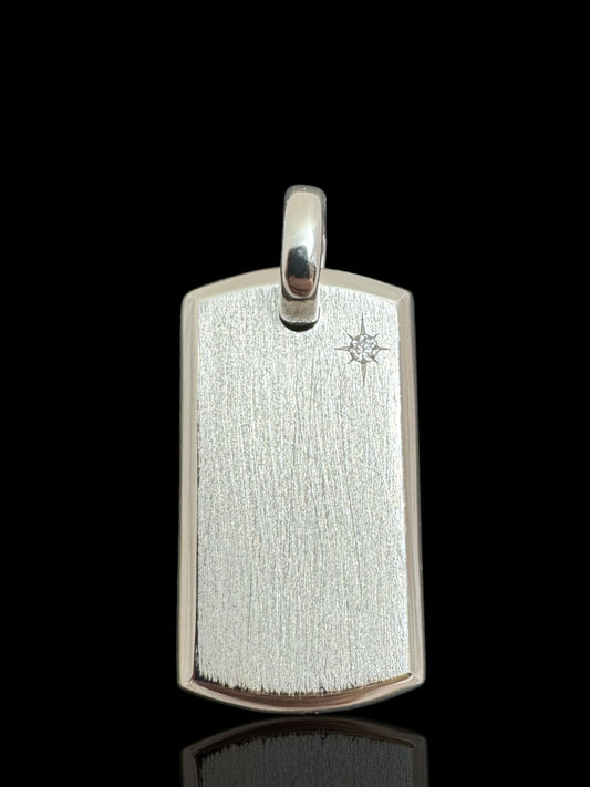 Sterling Silver Stone-Set Matte Dog Tag Pendant – Free Personalized Name or Symbol Engraving