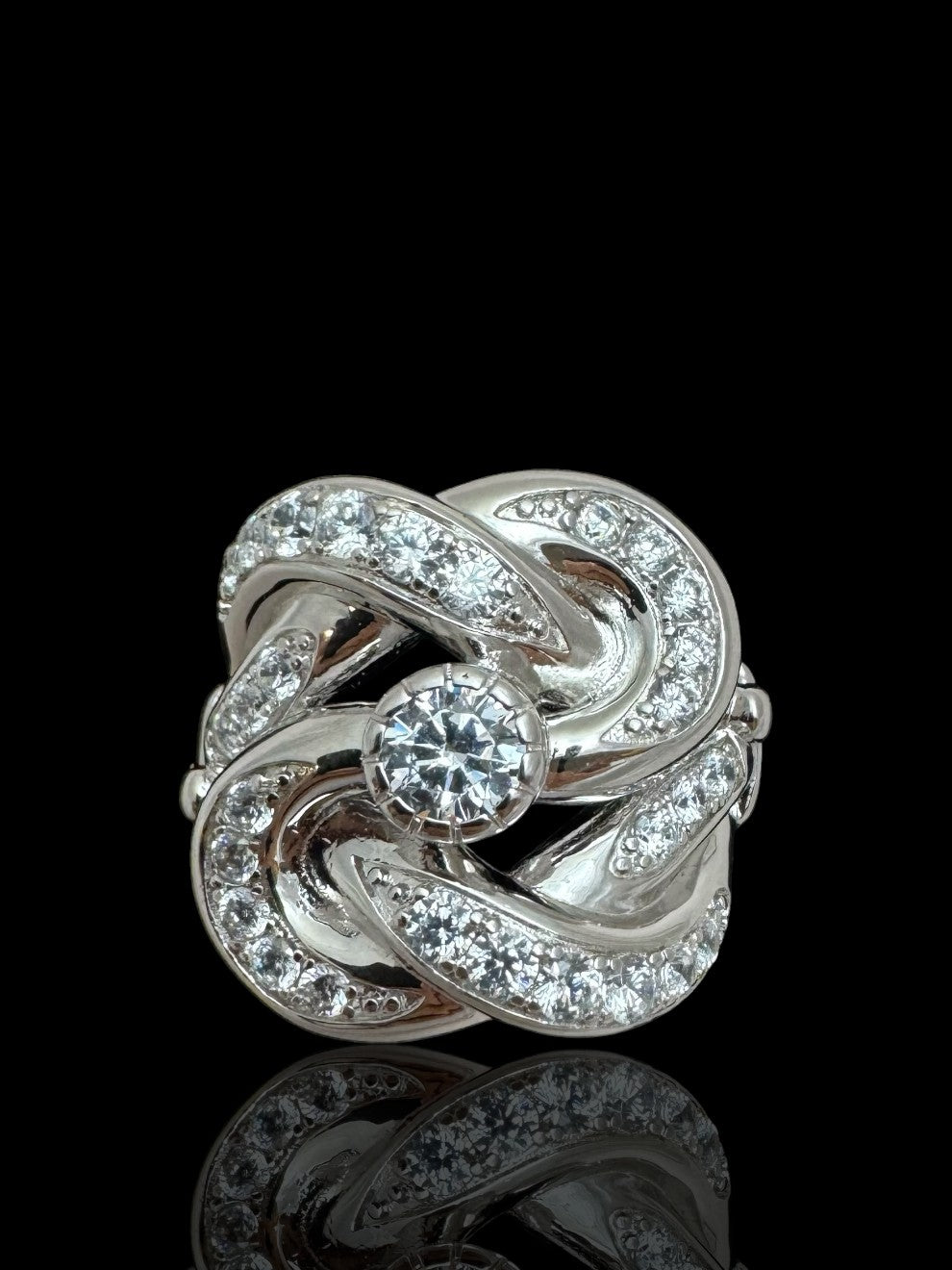 925 Sterling Silver Large CZ Knot Ring – Statement Silver Ring