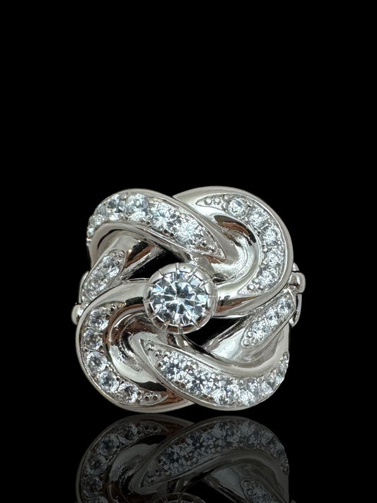 925 Sterling Silver Large CZ Knot Ring – Statement Silver Ring