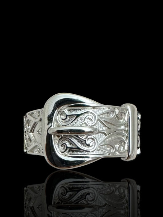Sterling Silver Chunky Buckle Ring – Bold Statement Silver Jewelry