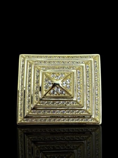 Men’s 925 Gold Sterling Silver Pyramid Ring – Bold Geometric Statement Jewelry