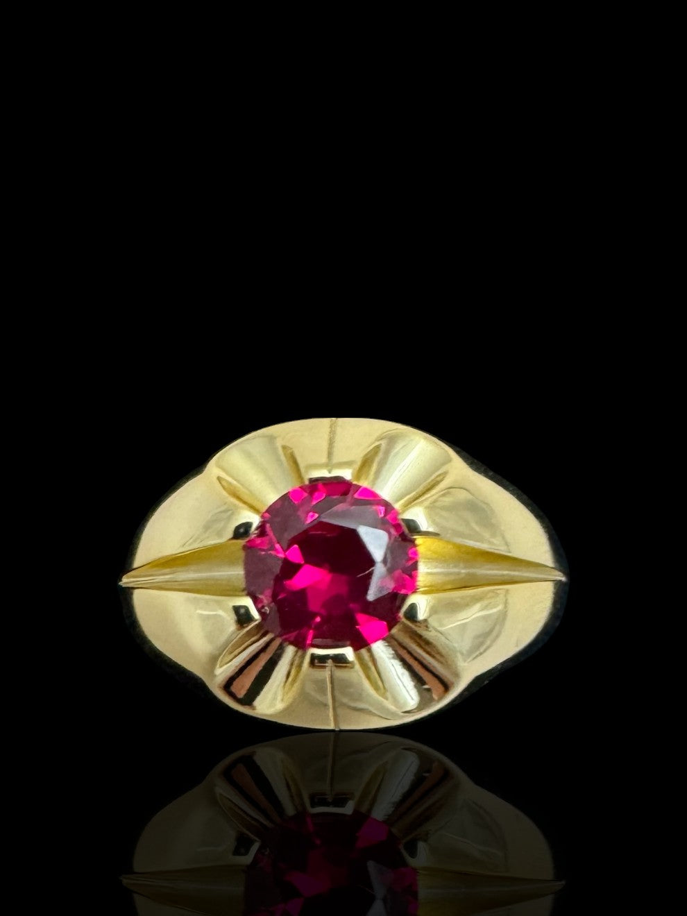 925 Sterling Silver Gold Red Stone Solitaire Ring | Men’s Cubic Zirconia Ring