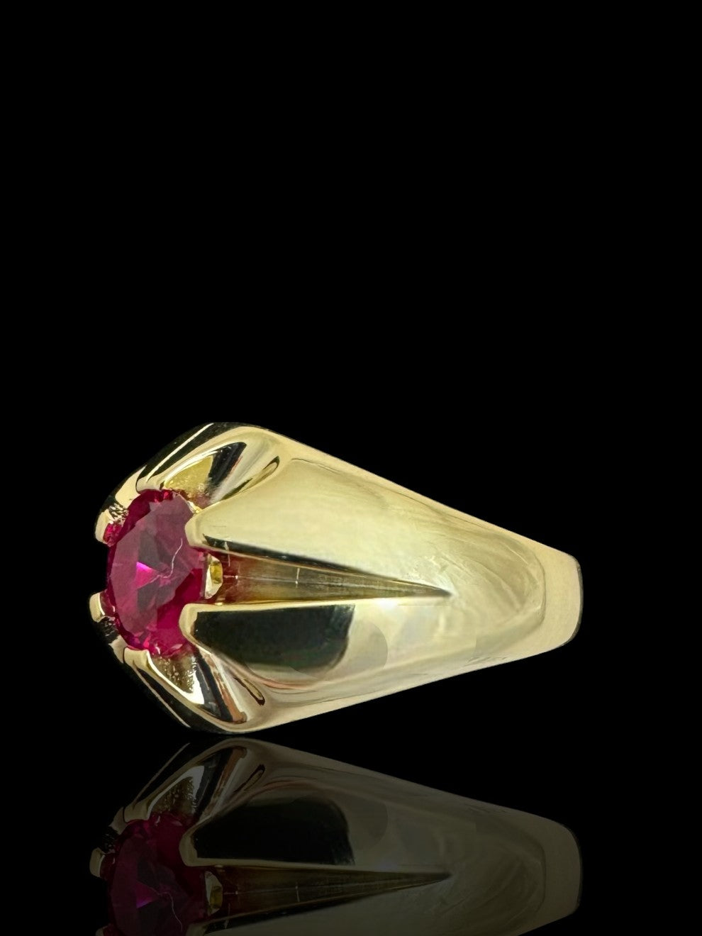 925 Sterling Silver Gold Red Stone Solitaire Ring | Men’s Cubic Zirconia Ring