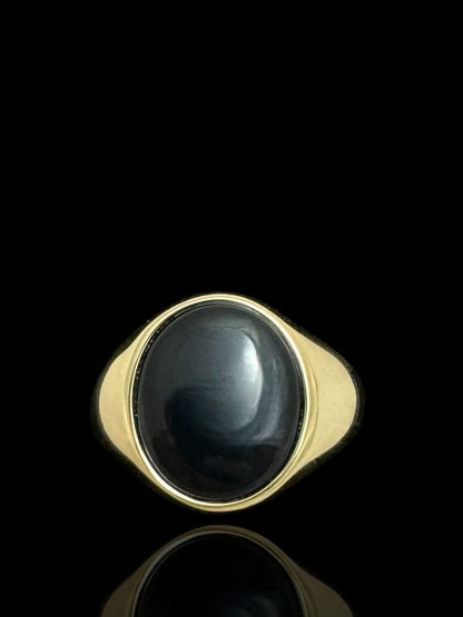Sterling Silver Gold Oval Black Onyx Ring