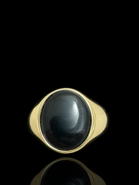 Sterling Silver Gold Oval Black Onyx Ring
