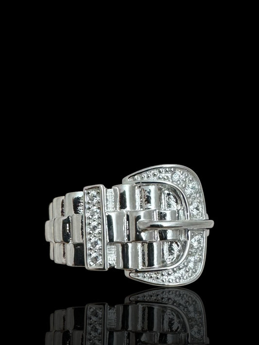 Sterling Silver CZ Stone Buckle Ring, 925 Silver Cubic Zirconia Ring