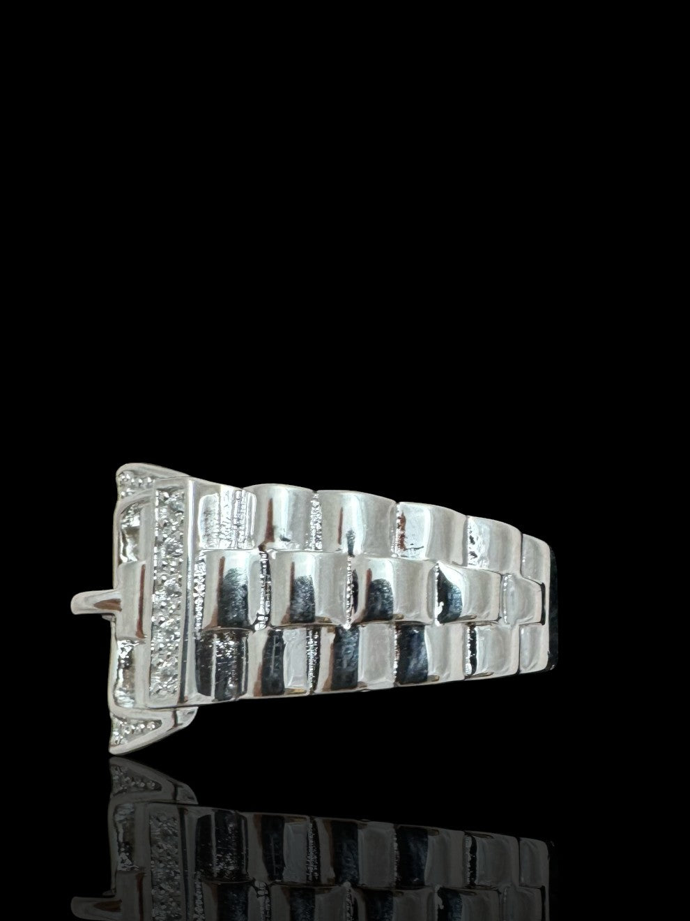 Sterling Silver CZ Stone Buckle Ring, 925 Silver Cubic Zirconia Ring