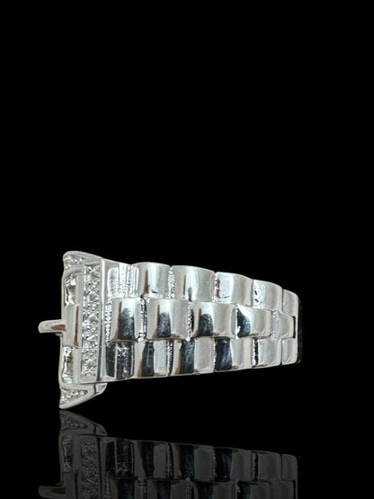 Sterling Silver CZ Stone Buckle Ring, 925 Silver Cubic Zirconia Ring