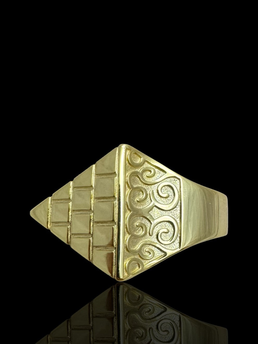 Men’s 925 Gold Sterling Silver Pyramid Ring, Gold Plated Silver Ring for Men