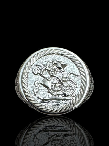 Sterling Silver St. George Coin Ring, 925 Silver Saint George Ring