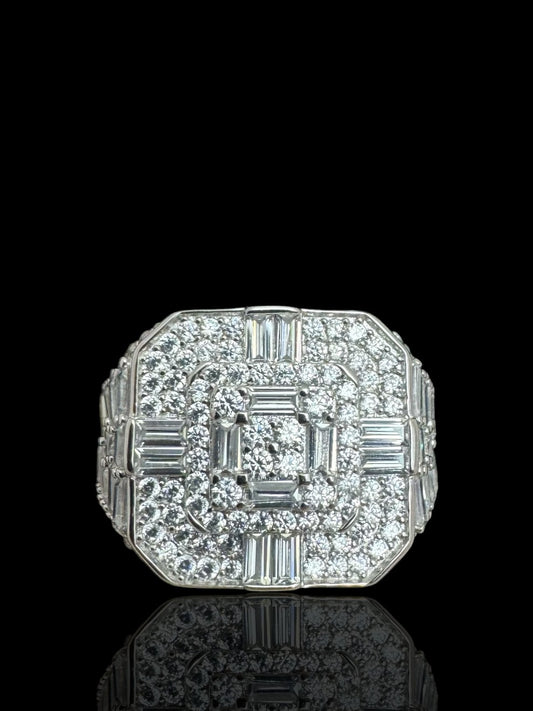 925 Sterling Silver Stone Set Square Signet Ring – Minimalist Geometric Statement Ring