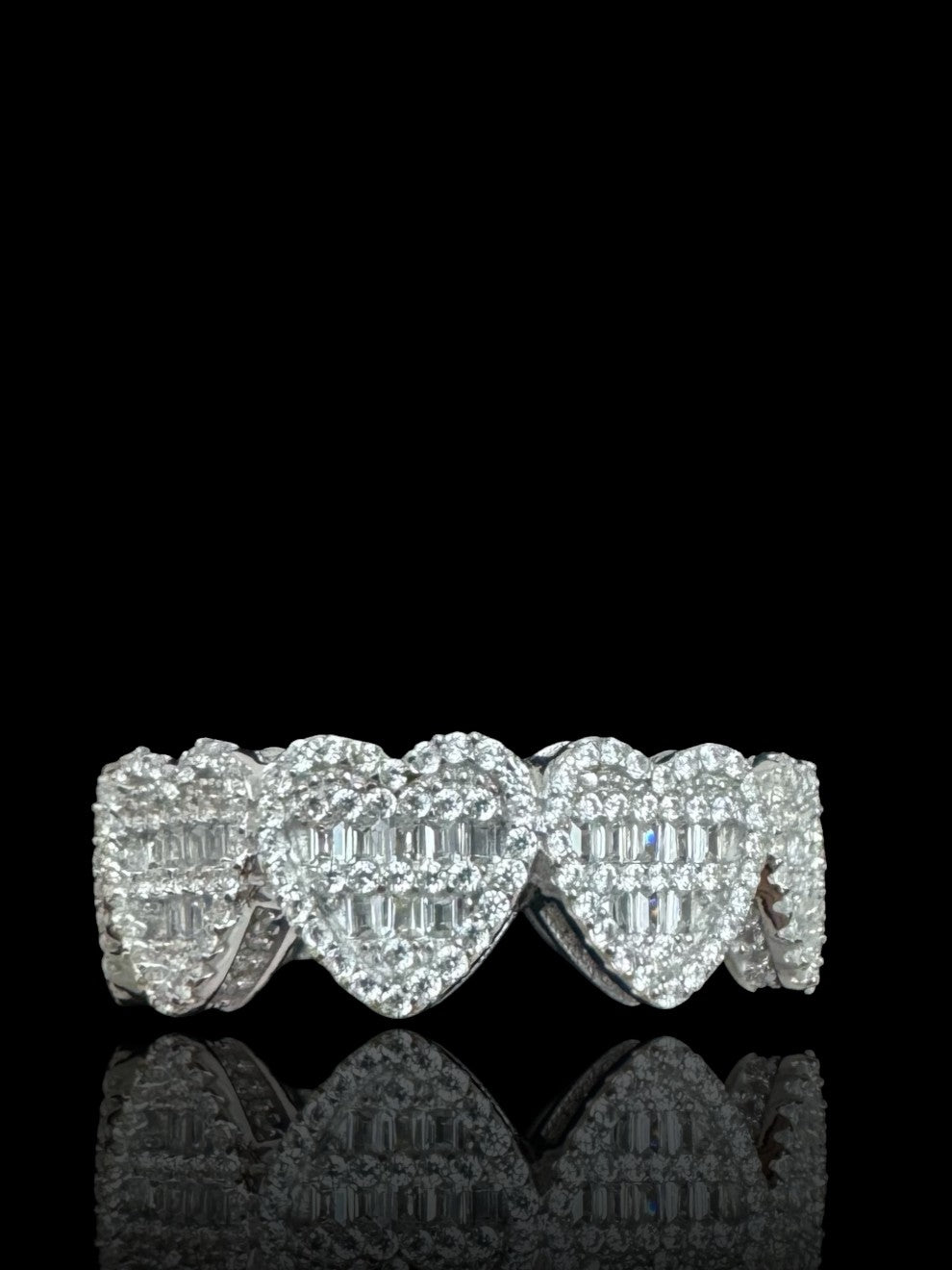 925 Sterling Silver Heart Shaped Baguette Cluster Ring