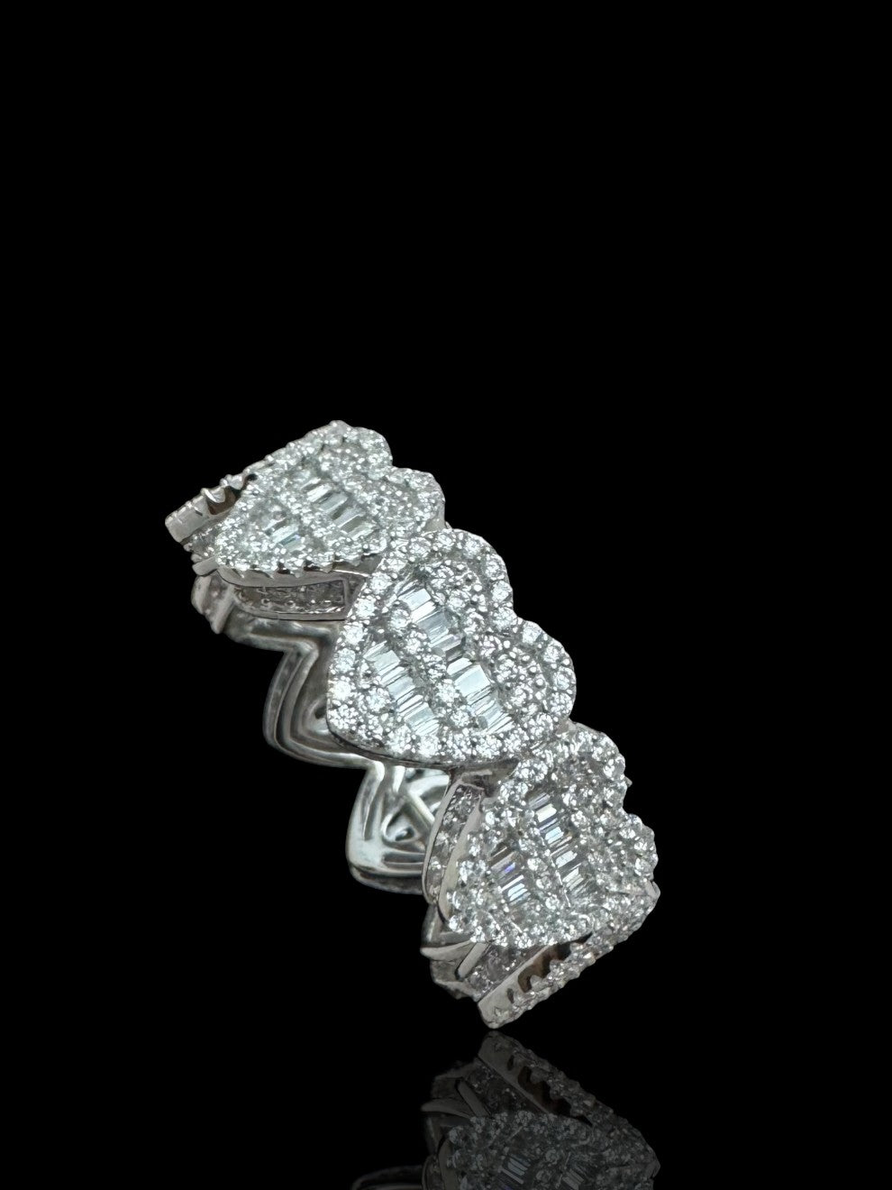 925 Sterling Silver Heart Shaped Baguette Cluster Ring