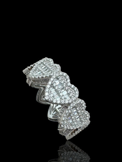 925 Sterling Silver Heart Shaped Baguette Cluster Ring