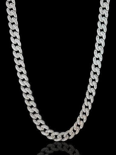 Miami Cuban Baguette-Cut CZ-Studded Men’s Silver Chain