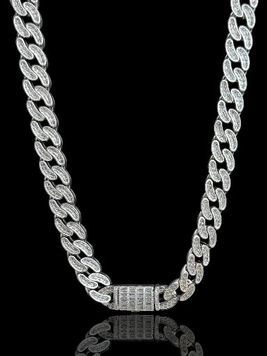 Miami Cuban Baguette-Cut CZ-Studded Men’s Silver Chain