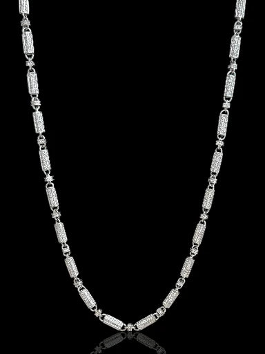 Men’s Silver Chain with Geometric Pattern and CZ Stones