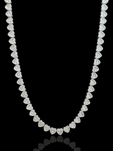 Silver Tennis Heart Link Chain Necklace