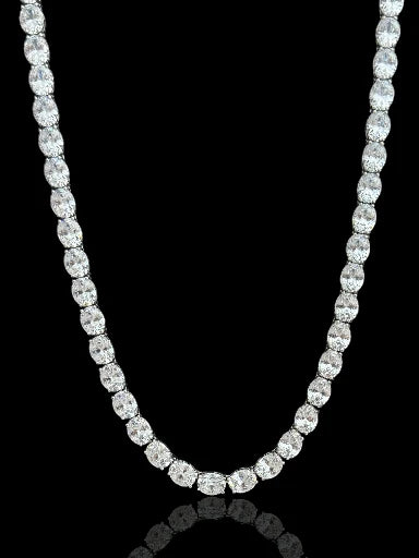 Oval CZ Stone Sterling Silver Tennis Necklace