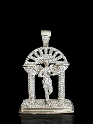 Praying Angel CZ Silver Pendant