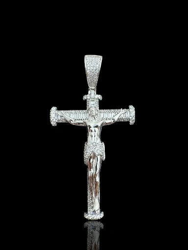 Men’s Jesus (Hz. Isa) CZ Stone Silver Cross Pendant