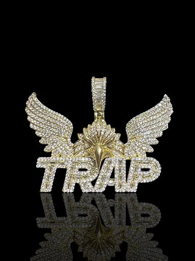 Men’s CZ Gold-Plated Silver Winged Trap Pendant