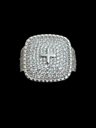 Square CZ Cross Men’s Silver Ring