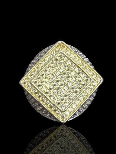 Men’s Square Shape Silver Ring with Yellow CZ Stone