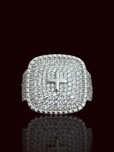 Square CZ Cross Men’s Silver Ring