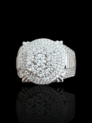 Round CZ Design Men’s Silver Ring