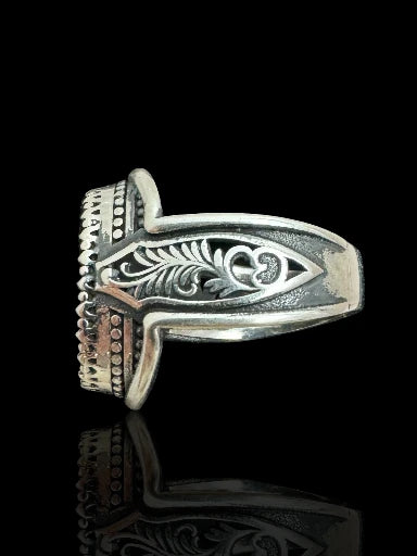 Men’s Sterling Silver Black Stone Engraved Ring