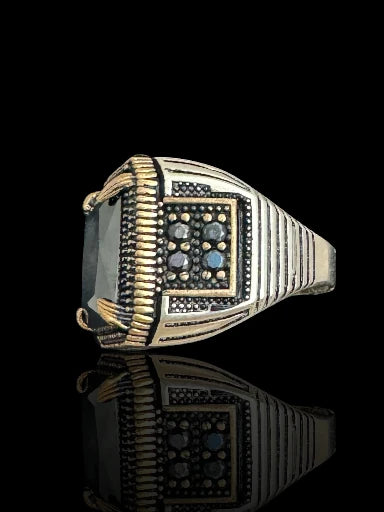 Men’s Sterling Silver Rectangular Black Onyx Ring