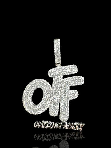 Silver Family Pendant Necklace with Baguette Stones