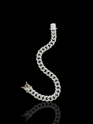 Men’s Sterling Silver Cuban Bracelet with Baguette CZ Stones
