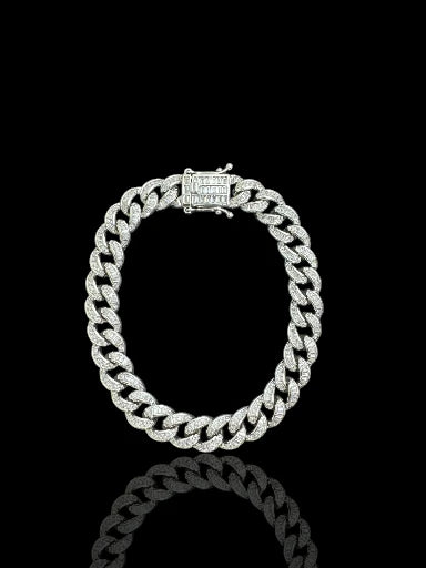 Men’s Sterling Silver Cuban Bracelet with Baguette CZ Stones