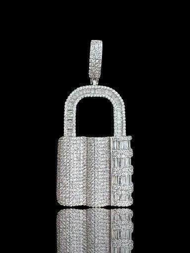 Lock Design Stone Silver Men’s Pendant