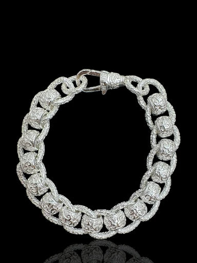 All Patterned Rollerball Men’s Silver Bracelet