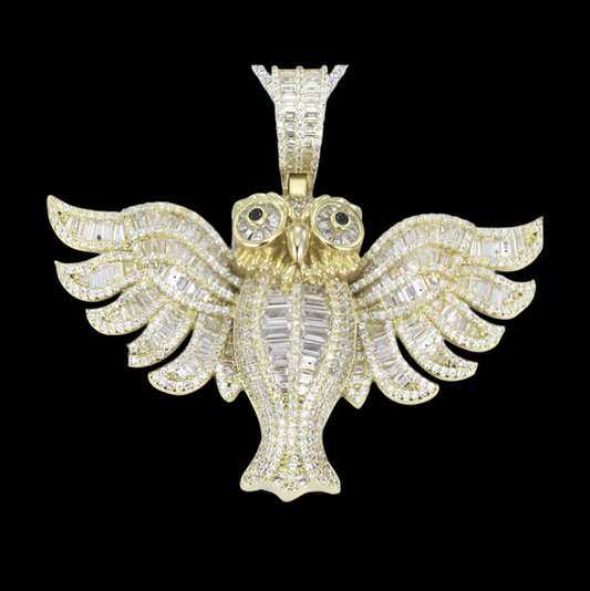 Sterling Silver Owl Pendant 14ct gold palted