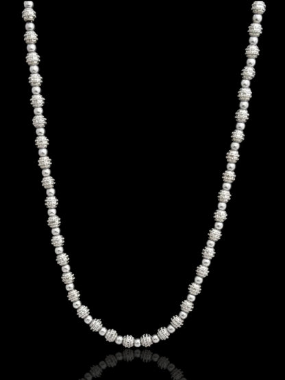 Men’s Silver Beaded Chain with CZ Stones