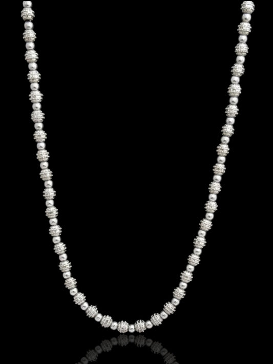 Men’s Silver Beaded Chain with CZ Stones
