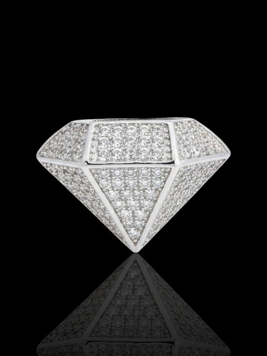 Men’s CZ Stone Silver Diamond Symbol Ring