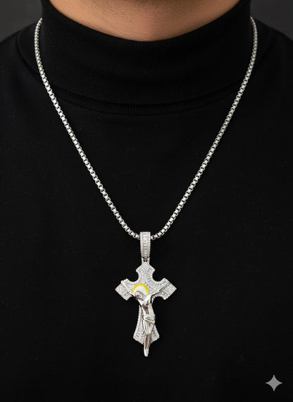 Sterling Silver CZ Baguette Set Crucifix Cross Pendant