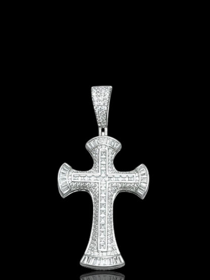 Sterling Silver Baguette Set Cross Pendant