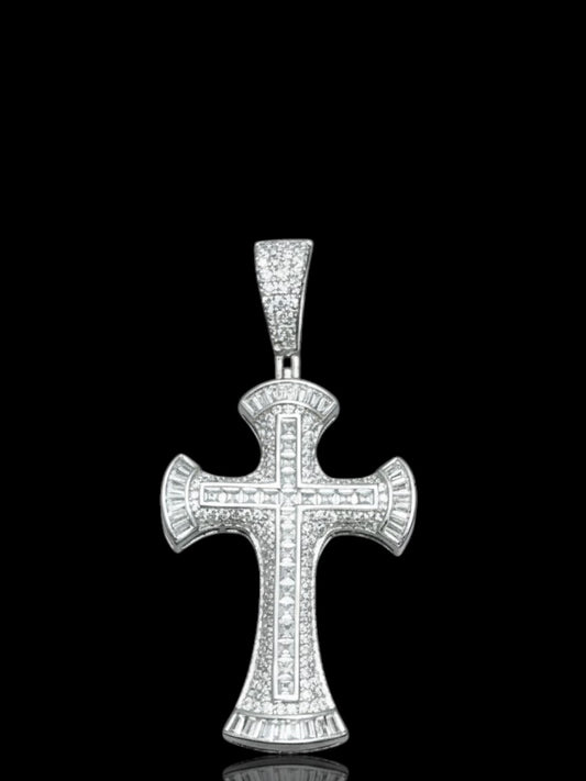 Sterling Silver Baguette Set Cross Pendant