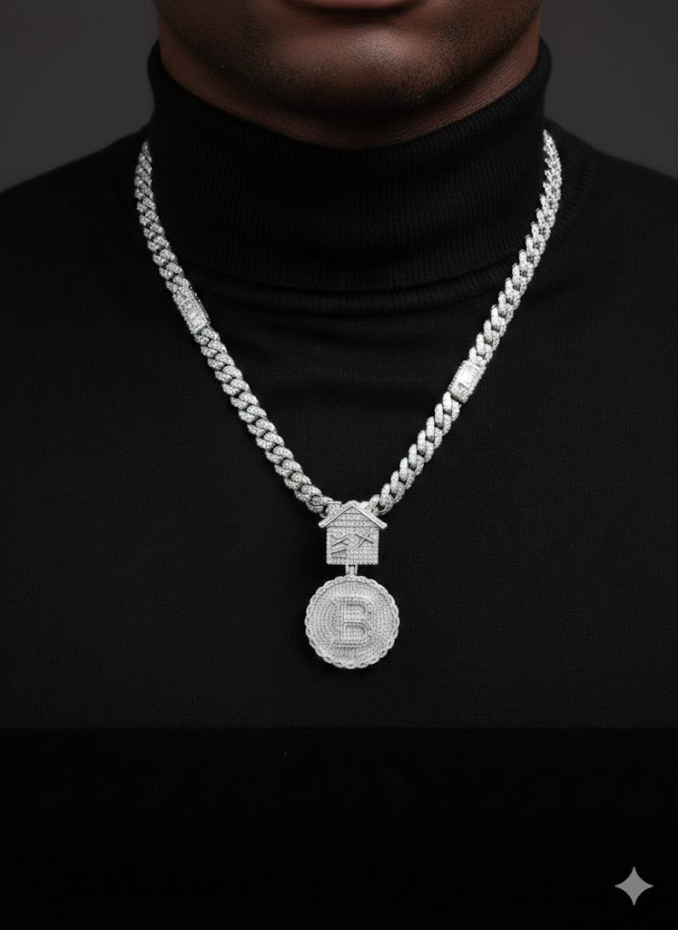 Men’s Sterling Silver Iced Out Trap Bitcoin Pendant